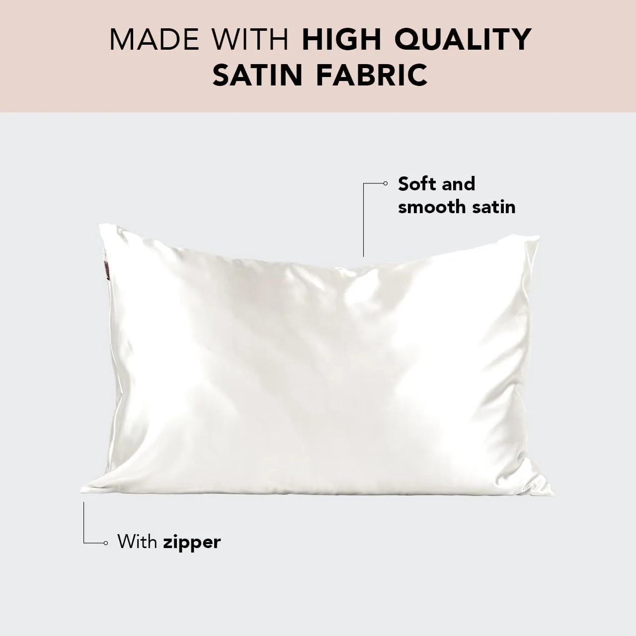 Kitsch Satin Pillowcase with Zipper for Hair & Skin, Softer Than Silk Pillow Cases Standard Size, Wrinkle-Free, Smooth and Cooling Satin Pillow Covers, 19"x26" - Ivory