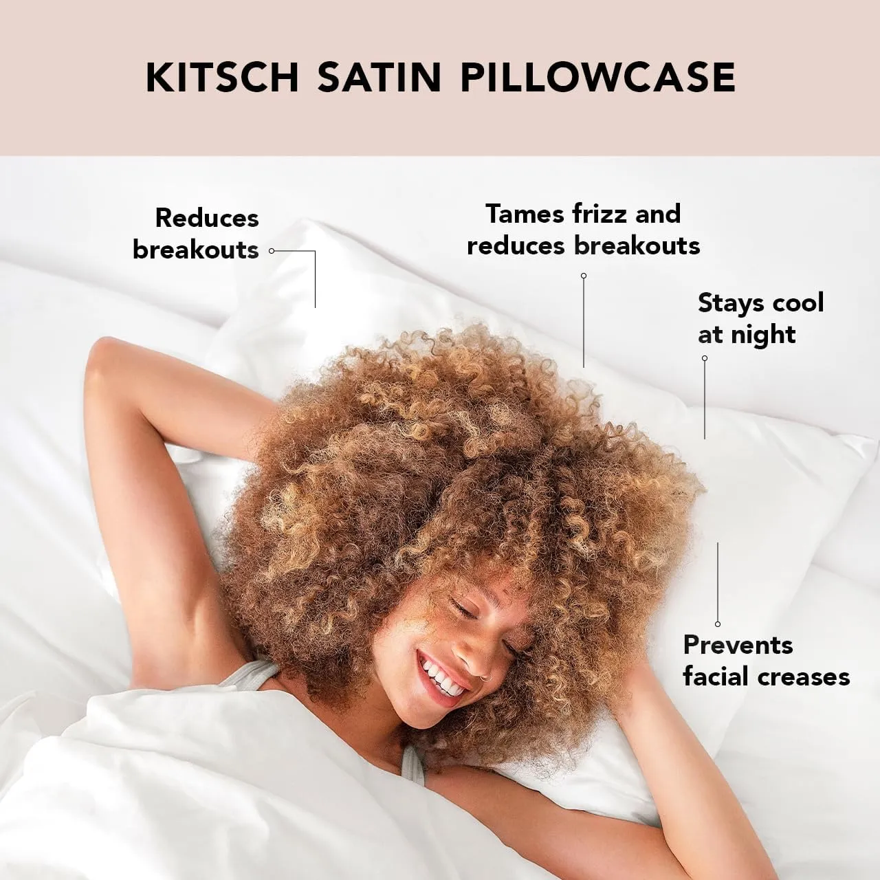 Kitsch Satin Pillowcase with Zipper for Hair & Skin, Softer Than Silk Pillow Cases Standard Size, Wrinkle-Free, Smooth and Cooling Satin Pillow Covers, 19"x26" - Ivory