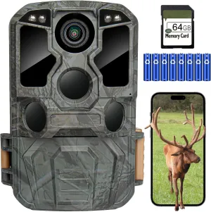 KJK Trail Camera WiFi 8K 84MP with 64GB Memory Card, Game Camera with Night Vision, 0.05s Trigger Motion Activated, IP67 Waterproof 130°Wide-Angle 42pcs No Glow Infrared LEDs for Wildlife Monitoring