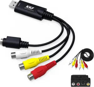Kkf USB 2.0 Video Capture Card for Streaming – VHS to Digital Converter, with Audio Transfer Grabber, Digitize Video DSLR DVD PS3 PS4 Camera Adapter, for Mac, PC or Notebook (IU037B-2)
