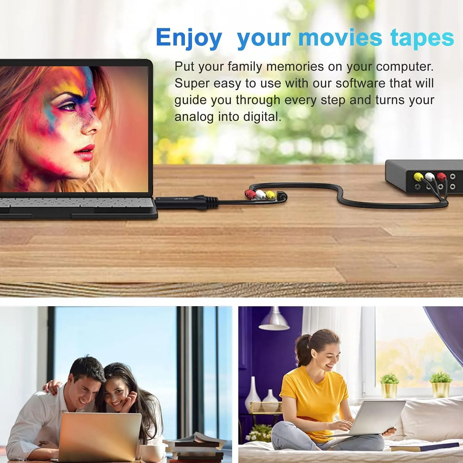 Kkf USB 2.0 Video Capture Card for Streaming – VHS to Digital Converter, with Audio Transfer Grabber, Digitize Video DSLR DVD PS3 PS4 Camera Adapter, for Mac, PC or Notebook (IU037B-2)