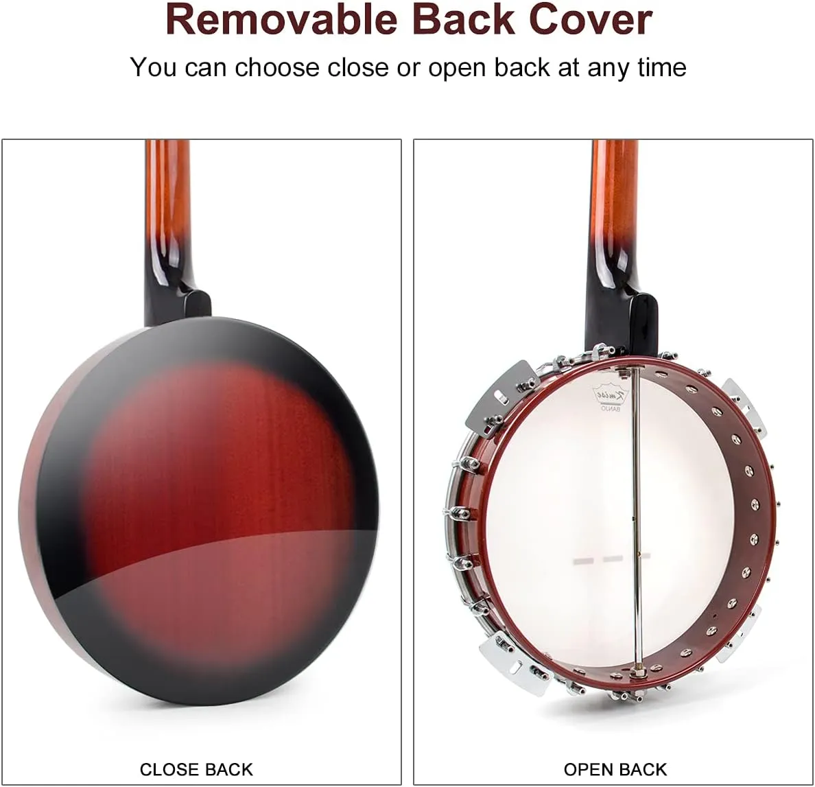 Kmise Banjo 5 String Banjos,Professional Full Size 38 Inch Open or Closed Back With Resonator, Bridge, Strings Pack, Finger Picks, Strap, Case, Tuner Accessories Set Gift Choice for Adults Beginner