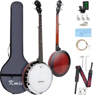 Kmise Banjo 5 String Banjos,Professional Full Size 38 Inch Open or Closed Back With Resonator, Bridge, Strings Pack, Finger Picks, Strap, Case, Tuner Accessories Set Gift Choice for Adults Beginner