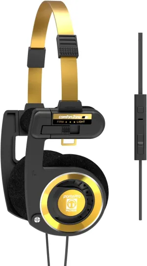 Koss Porta Pro Limited Edition Black Gold On-Ear Headphones, in-Line Microphone, Volume Control and Touch Remote Control, Includes Hard Carrying Case, Wired with 3.5mm Plug, Black and Gold
