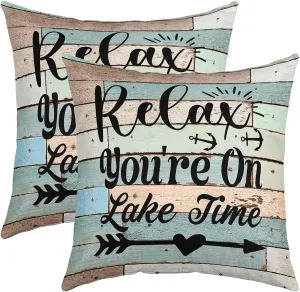 Lake House Decor Throw Pillow Covers, Rustic Wooden Barn Cushion Cases 18x18 Inch Set of 2, Retro Country Farmhouse Cushion Covers for Couch, Grunge Arrows Love Heart Decorative Accent Pillow Cases
