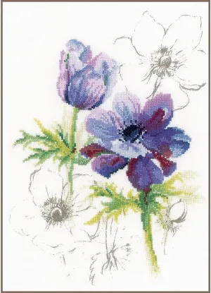 Lanarte Counted Cross Stitch Kit, Blue Anemones