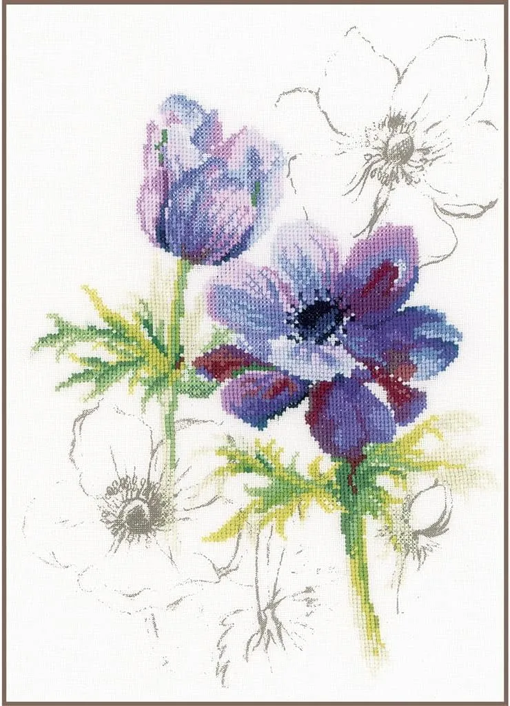 Lanarte Counted Cross Stitch Kit, Blue Anemones
