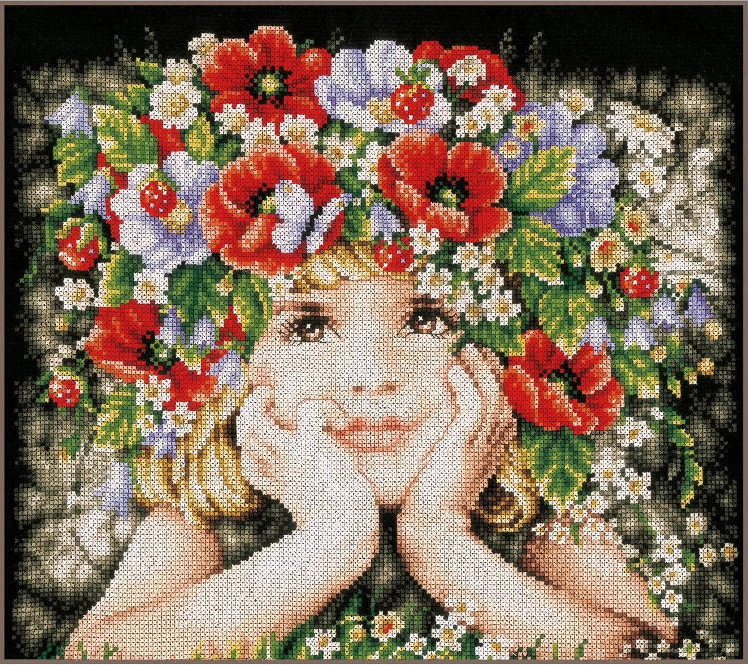 Lanarte Cross Stitch Kit Girl with Flowers 31 x 26 cm