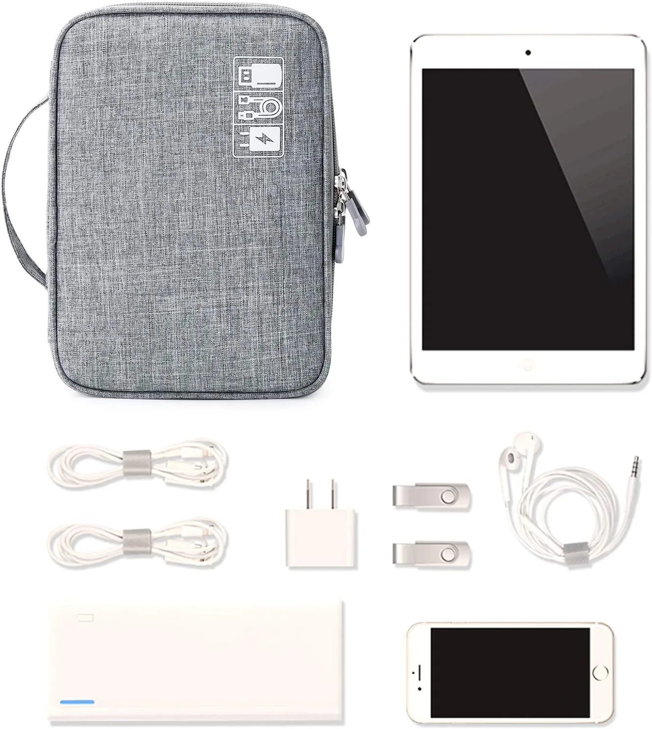 Lanola Travel Cable Organizer Bag, Electronic Accessories Case Portable Double Layer Cable Storage Bag for Cord,phone,Charger, Flash Drive, Phone, SD Card,Personal Items - (Grey)
