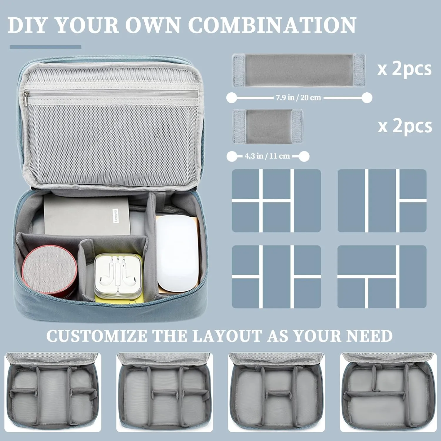Lanola Travel Cable Organizer Bag, Electronic Accessories Case Portable Double Layer Cable Storage Bag for Cord,phone,Charger, Flash Drive,SD Card,Phone,Power Bank,Personal Items - Grey