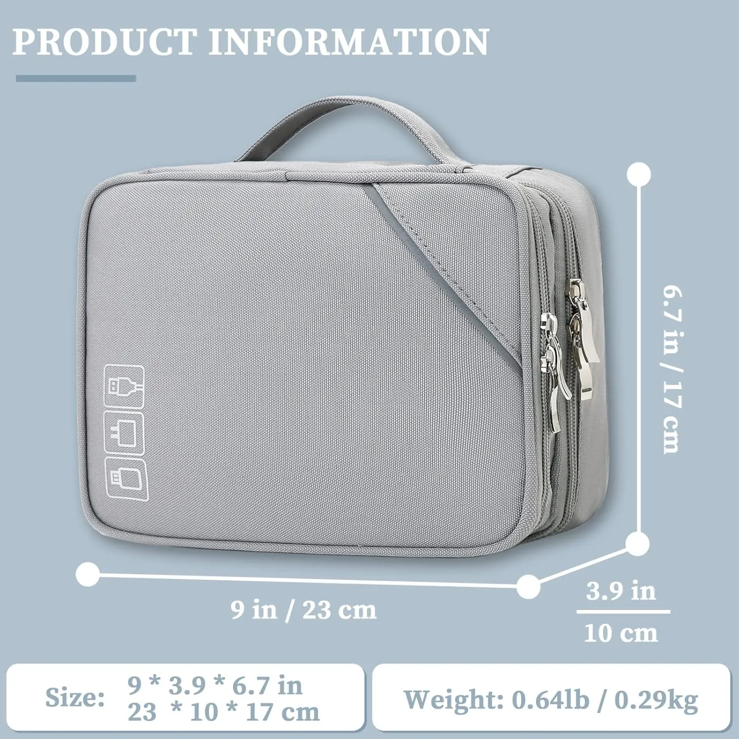 Lanola Travel Cable Organizer Bag, Electronic Accessories Case Portable Double Layer Cable Storage Bag for Cord,phone,Charger, Flash Drive,SD Card,Phone,Power Bank,Personal Items - Grey