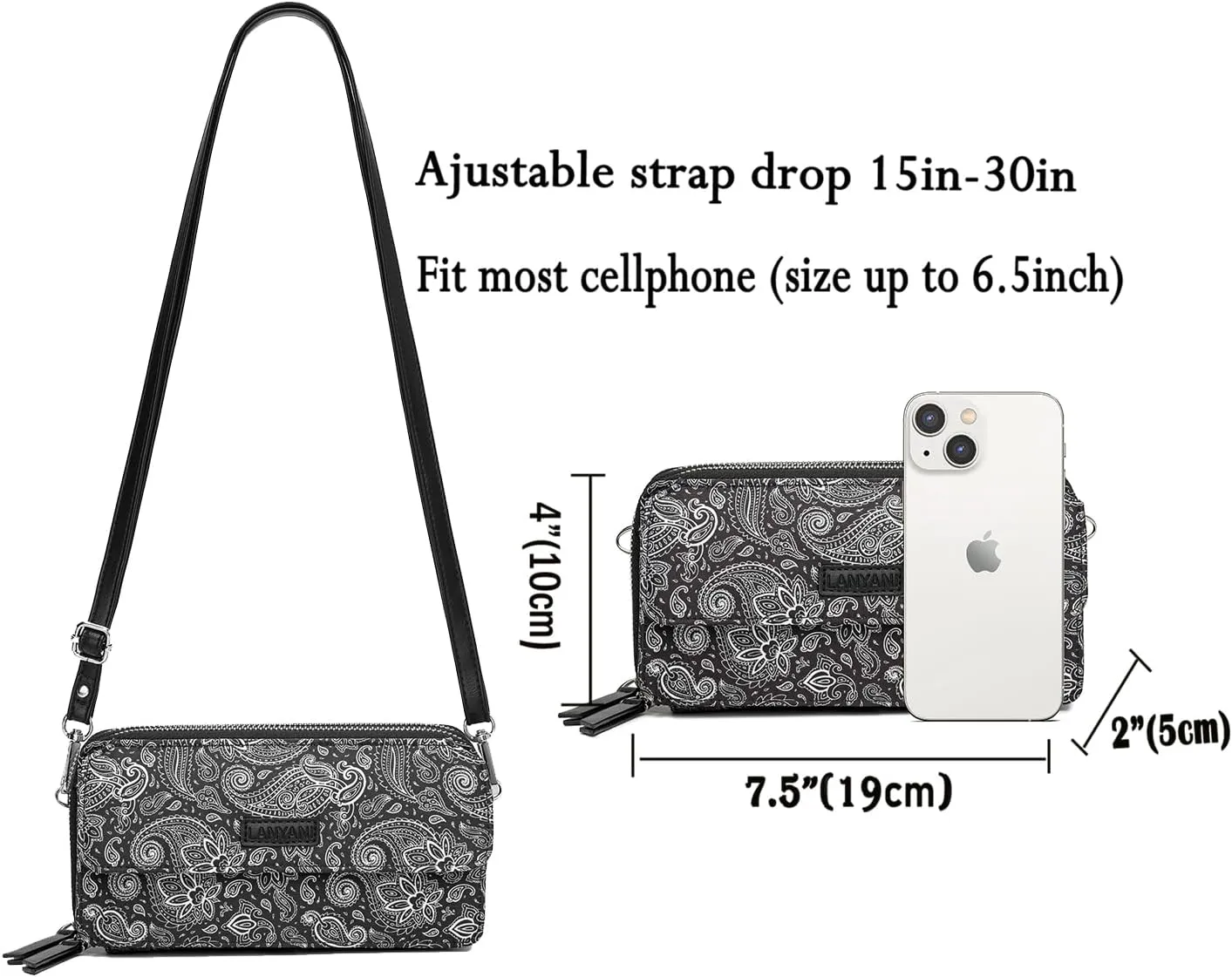 Lanyani RFID Crossbody Wallet Wristlet Purse with Phone Pocket For Women Vegan Leather