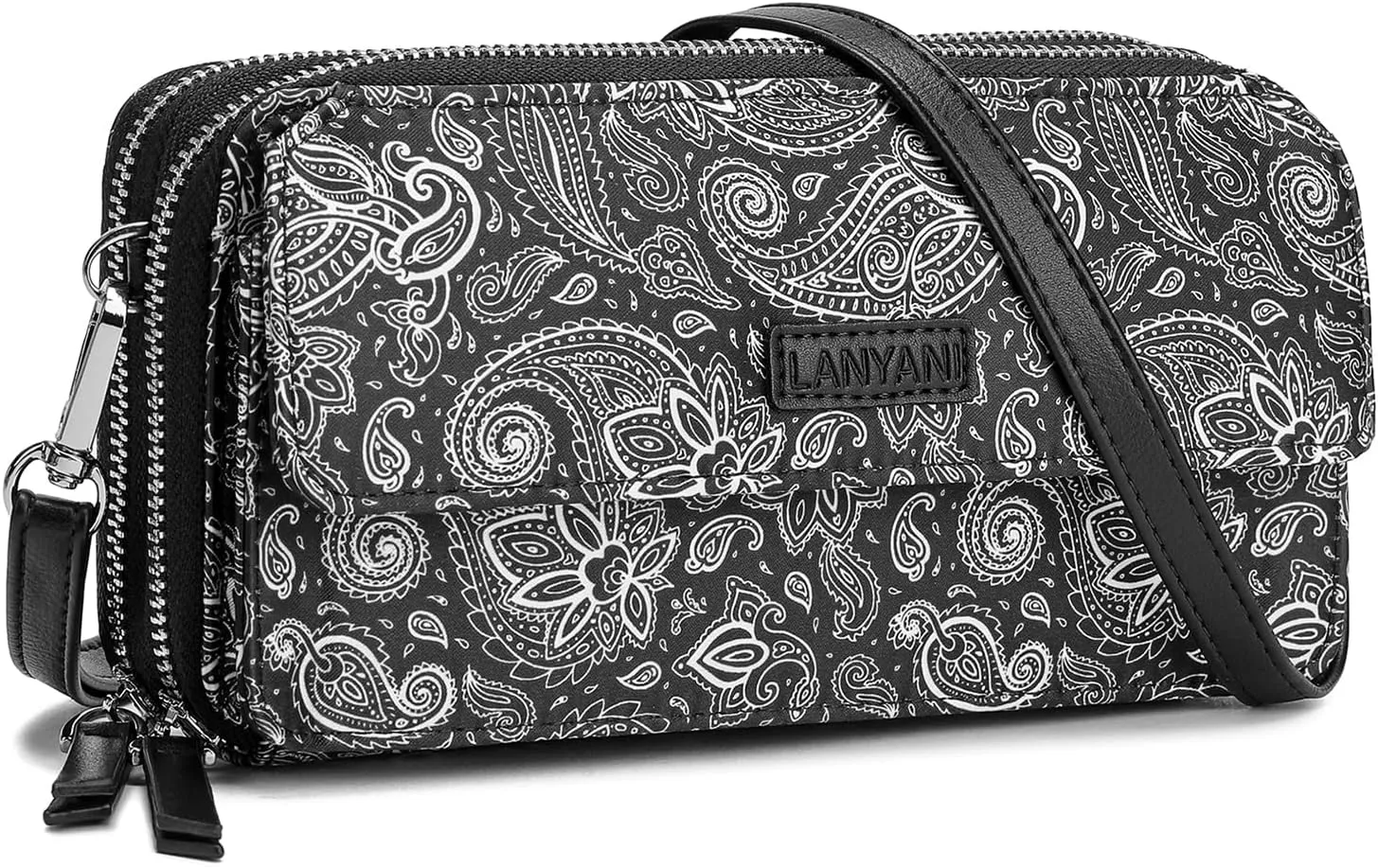 Lanyani RFID Crossbody Wallet Wristlet Purse with Phone Pocket For Women Vegan Leather