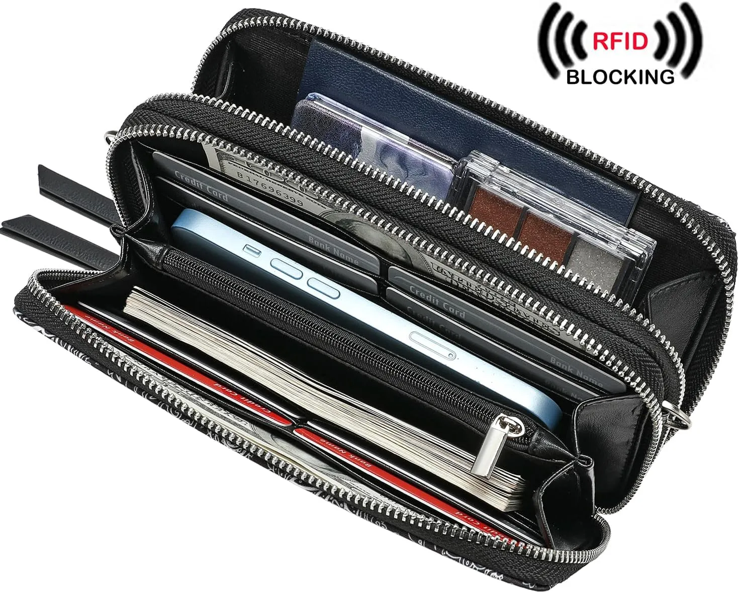 Lanyani RFID Crossbody Wallet Wristlet Purse with Phone Pocket For Women Vegan Leather