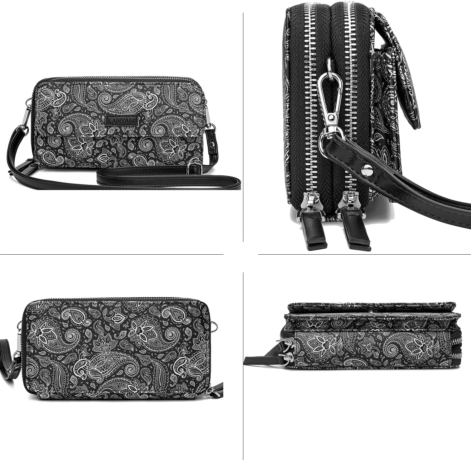 Lanyani RFID Crossbody Wallet Wristlet Purse with Phone Pocket For Women Vegan Leather
