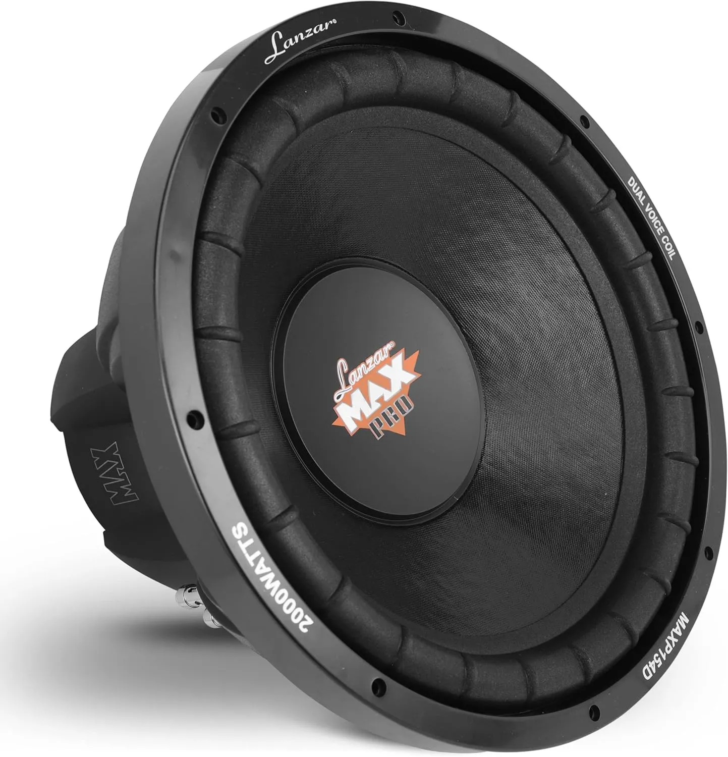 Lanzar 15in Car Subwoofer Speaker - Black Non-Pressed Paper Cone, Stamped Plastic Basket, Dual 4 Ohm Impedance, 2000 Watt Power and Foam Edge Suspension for Vehicle Audio Stereo Sound System - MAXP154D