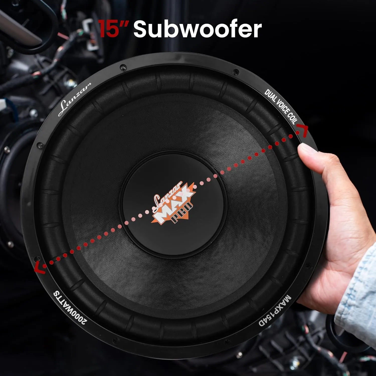 Lanzar 15in Car Subwoofer Speaker - Black Non-Pressed Paper Cone, Stamped Plastic Basket, Dual 4 Ohm Impedance, 2000 Watt Power and Foam Edge Suspension for Vehicle Audio Stereo Sound System - MAXP154D