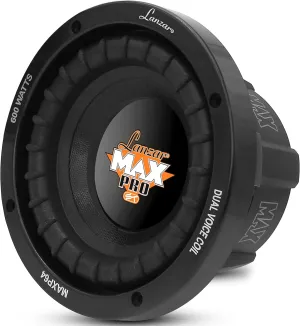 Lanzar 6.5” Car Subwoofer Speaker - Black Non-Pressed Paper Cone, Aluminum Voice Coil, 4 Ohm Impedance, 600 Watt Power and Foam Edge Suspension for Vehicle Audio Stereo Sound System - MAXP64