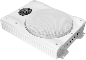 Lanzar Low Profile Marine Subwoofer System - 1000 Watt 8 Inch Slim Active Waterproof Amplified Bass Speaker - Underseat Mount Audio Sound Amplifier Box, Marine Vehicles - Lanzar AQTB8 (White)