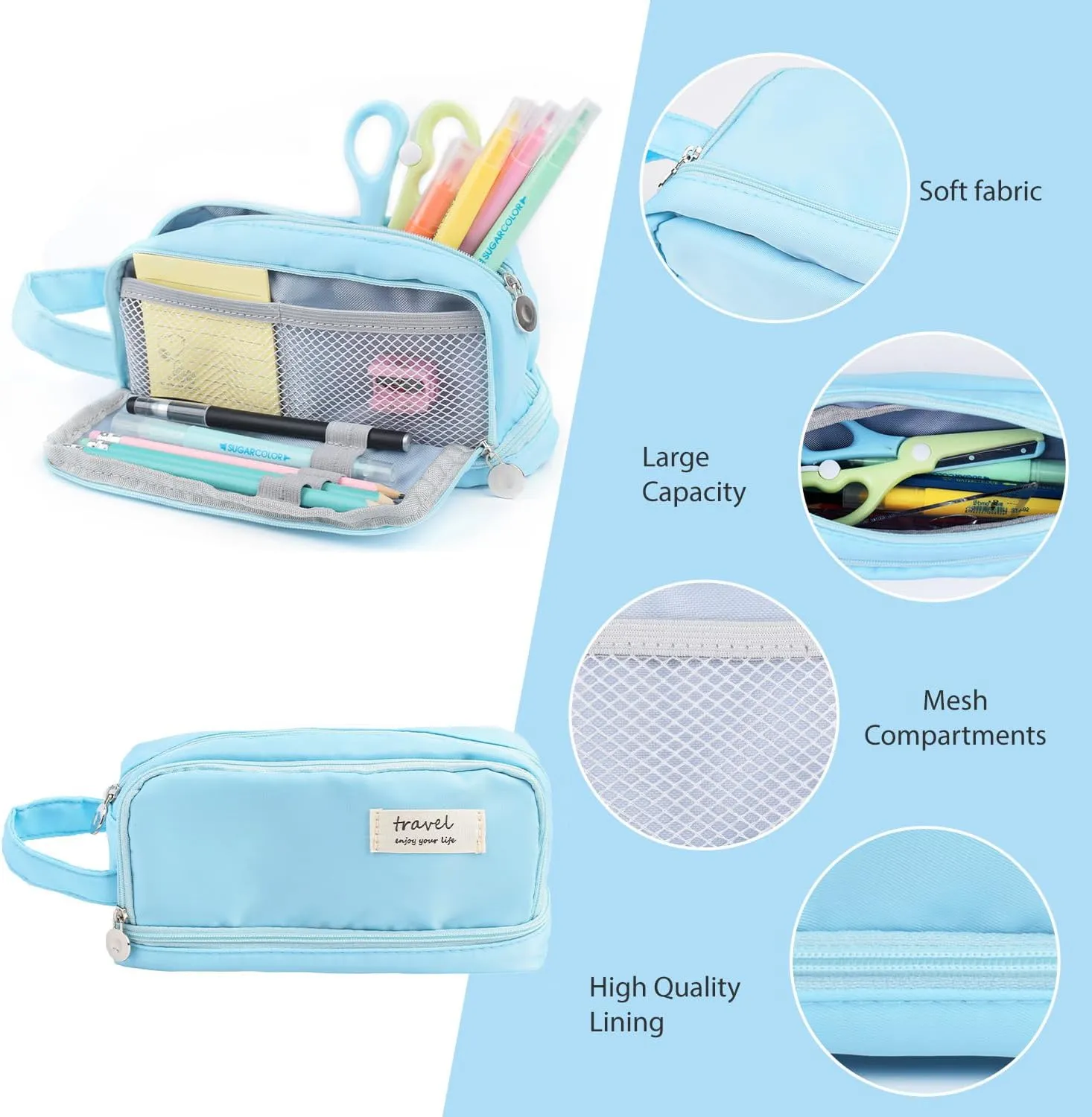 Large Capacity Pencil Case, Pen Bag, Stationery Storage Kit, Multiple Compartments, Office Travel Pouch, Arts and Crafts Supplies Organizer (DARK BLUE)