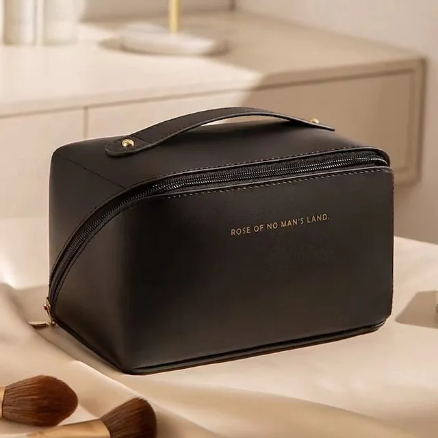Large Capacity Travel Jewelry Cosmetic Bag, Fashionable PU Leather Makeup Organizer, Portable Toiletry Bag with Handle for Travel and Storage