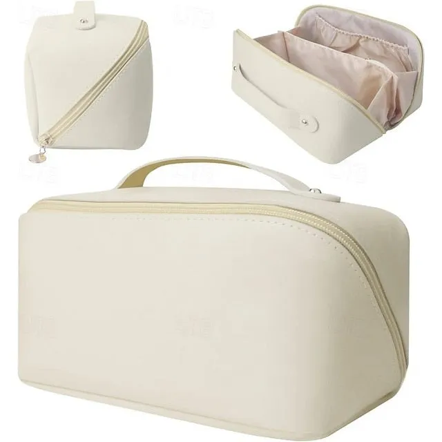 Large Capacity Travel Jewelry Cosmetic Bag, Fashionable PU Leather Makeup Organizer, Portable Toiletry Bag with Handle for Travel and Storage