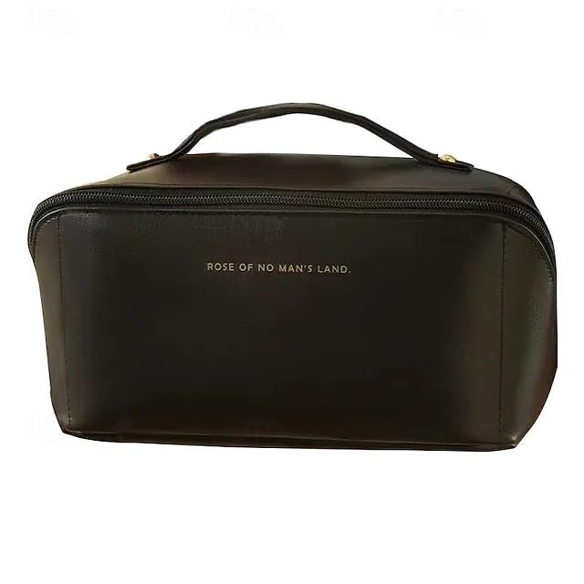 Large Capacity Travel Jewelry Cosmetic Bag, Fashionable PU Leather Makeup Organizer, Portable Toiletry Bag with Handle for Travel and Storage