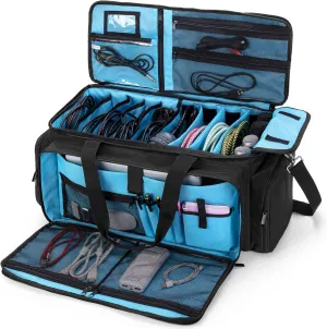 Large DJ Gig Bag, Travel DJ Cable File Case with Padded Bottom & Detachable Dividers, DJ Gear Storage Organizer for Microphones, 14" Laptop, Sound Equipment & Music Instrument, Black, Bag Only