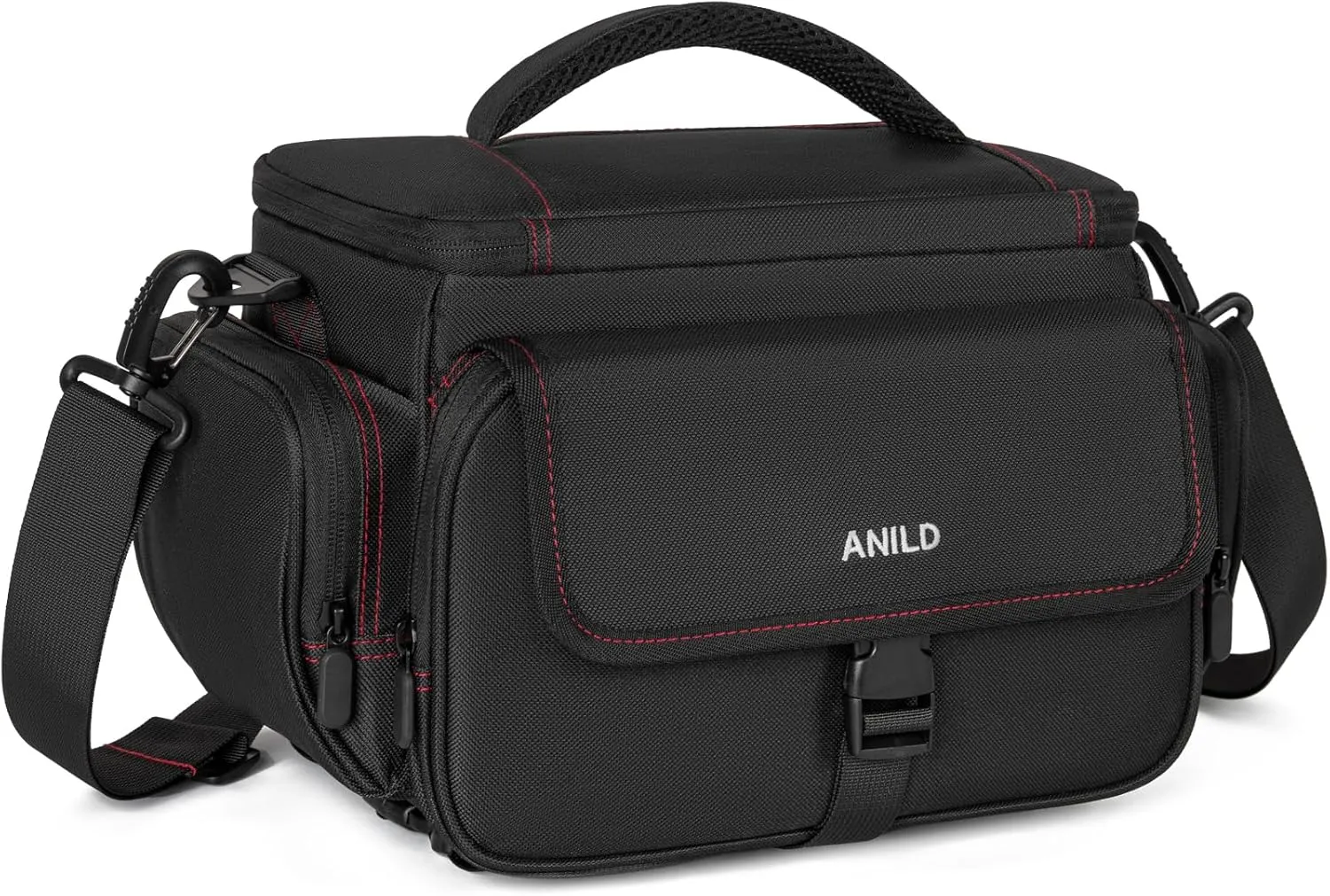 Large DSLR Gadget Bag, Black with Red Interior, Solid, Waterproof Travel Photography Camera Messenger Bag