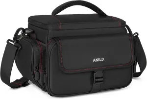 Large DSLR Gadget Bag, Black with Red Interior, Solid, Waterproof Travel Photography Camera Messenger Bag