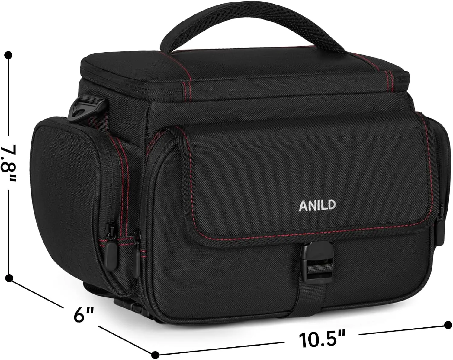 Large DSLR Gadget Bag, Black with Red Interior, Solid, Waterproof Travel Photography Camera Messenger Bag