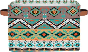 Large Foldable Storage Baskets with Handles, Mexican American Motifs Geometric Fabric Collapsible Storage Bin Organizer Bag for Girls Storage Toy Home Pet Closets Offices Bedrooms
