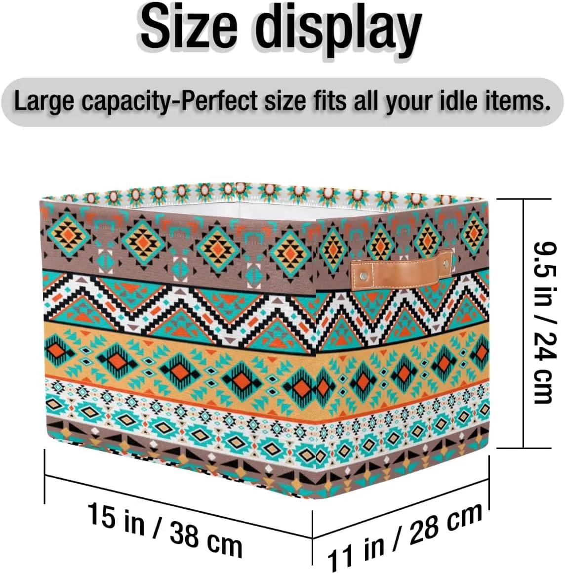 Large Foldable Storage Baskets with Handles, Mexican American Motifs Geometric Fabric Collapsible Storage Bin Organizer Bag for Girls Storage Toy Home Pet Closets Offices Bedrooms