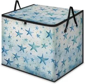 Large Storage Bags Blue Starfish Closet Organizer Foldable Clothes Storage Bins with Handles Storage Containers for Blanket Comforter Pillow
