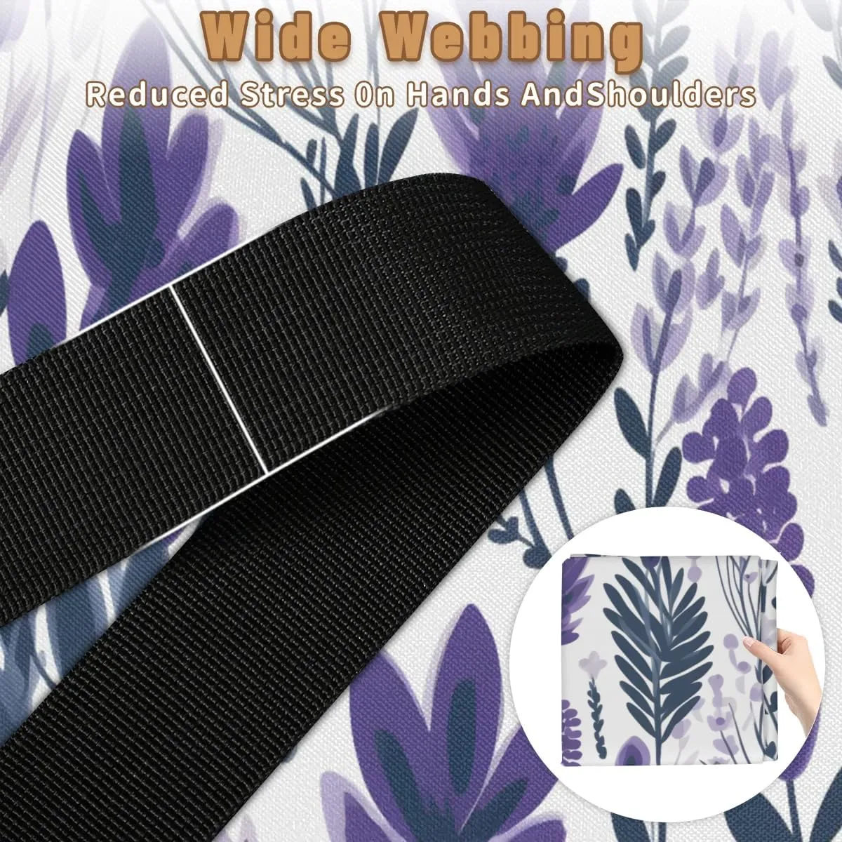 Large Storage Bags Lavender Floral Leaf Closet Organizer Foldable Clothes Storage Bins with Handles Storage Containers for Blanket Comforter Pillow