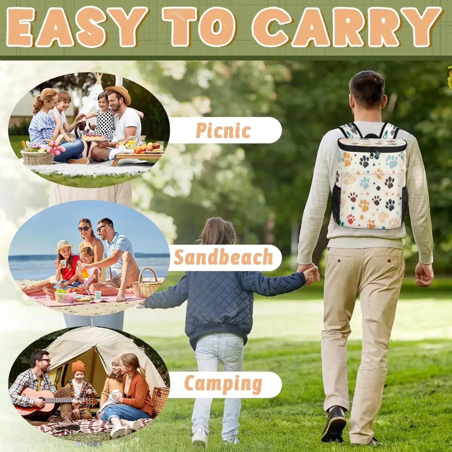 Large Waterproof Insulated Cooler Backpack, Leak Proof Backpack 30 Cans, Lightweight Cooler Bag for Camping