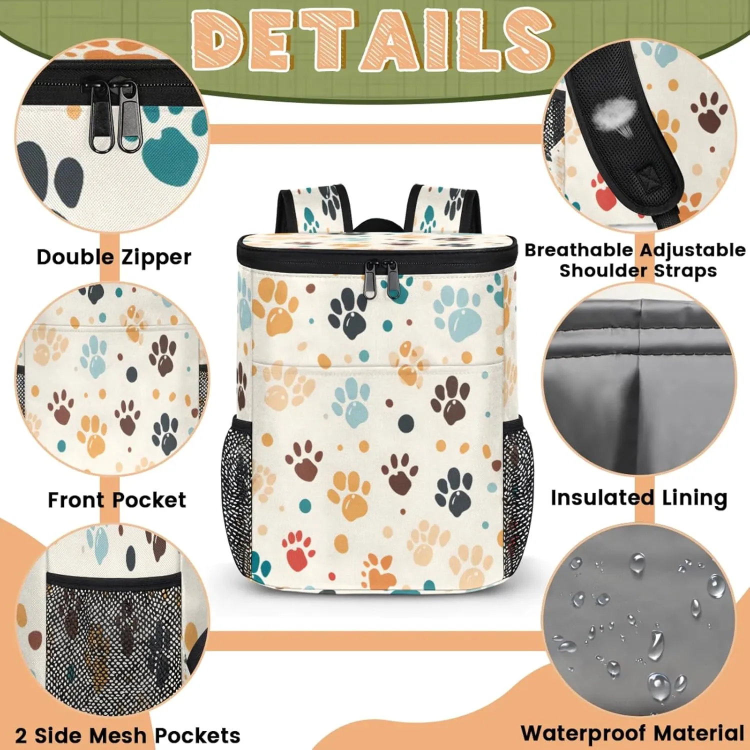 Large Waterproof Insulated Cooler Backpack, Leak Proof Backpack 30 Cans, Lightweight Cooler Bag for Camping