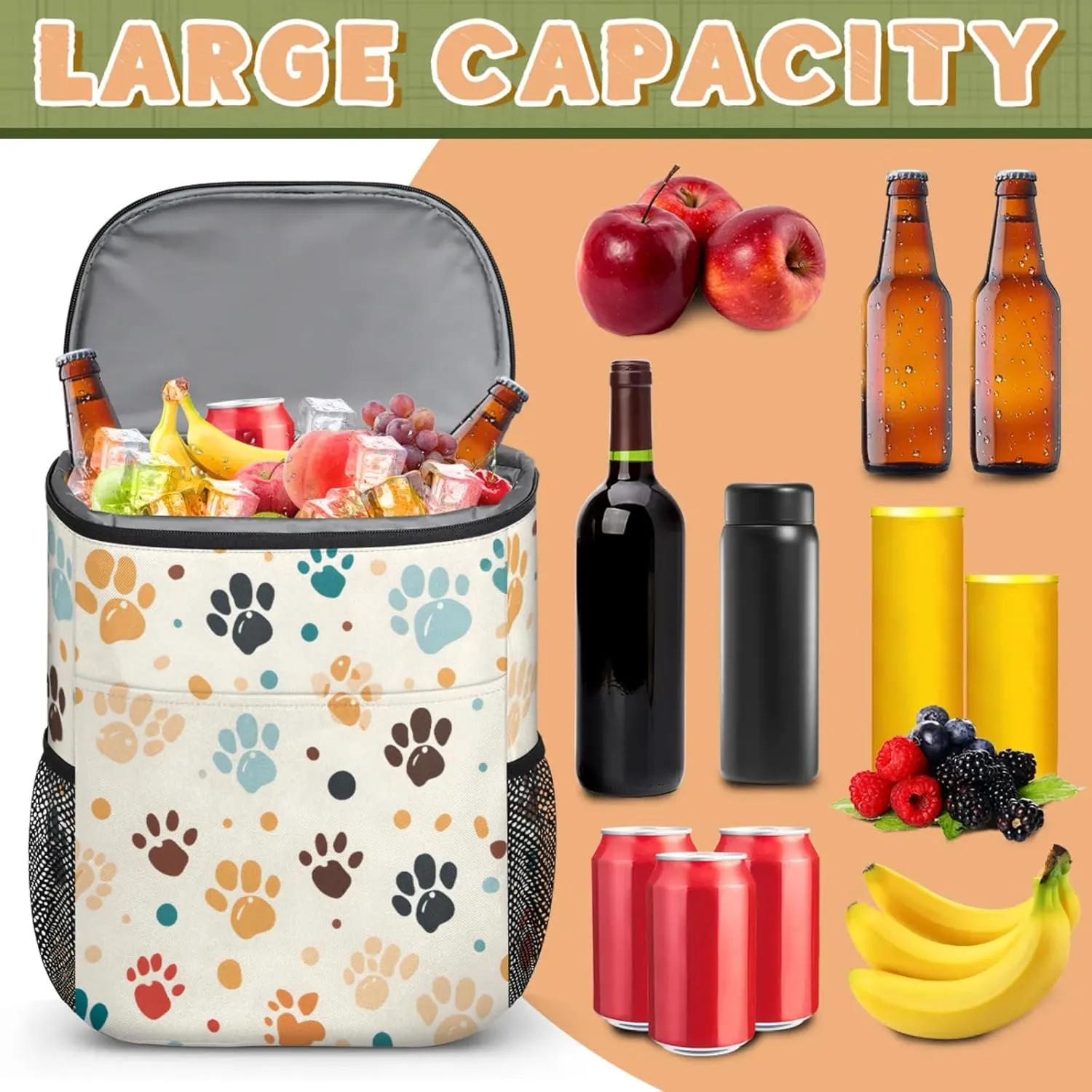 Large Waterproof Insulated Cooler Backpack, Leak Proof Backpack 30 Cans, Lightweight Cooler Bag for Camping