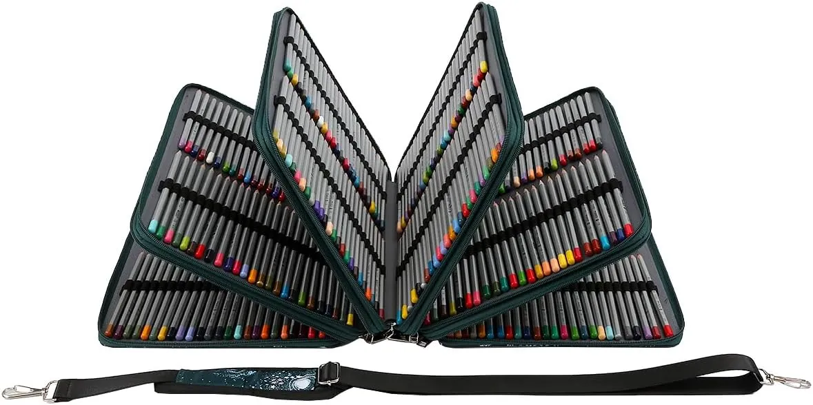 Lbxgap 500 Individual-Slot Colored Pencil Organizer with Zipper - Fabric Art Storage Bag for Painters and Artists (Small Slots,Galaxy Green)