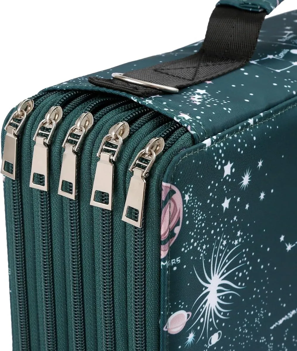 Lbxgap 500 Individual-Slot Colored Pencil Organizer with Zipper - Fabric Art Storage Bag for Painters and Artists (Small Slots,Galaxy Green)