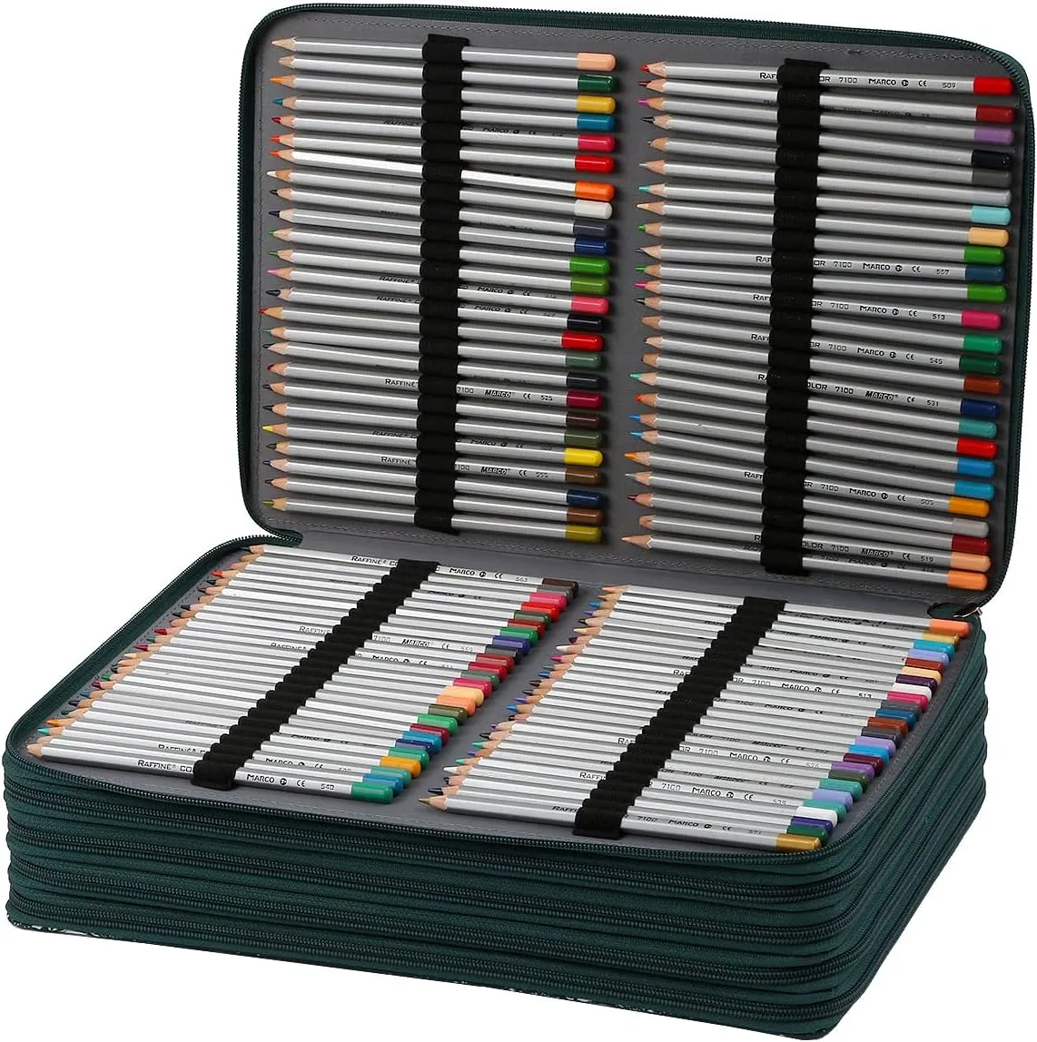 Lbxgap 500 Individual-Slot Colored Pencil Organizer with Zipper - Fabric Art Storage Bag for Painters and Artists (Small Slots,Galaxy Green)