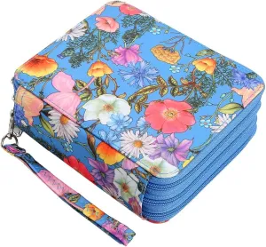 Lbxgap Portable Colored Printing Pattern Morning glory and Daisy Pencil Case 72 Slots Pencil Bag Organizer with Zipper for Watercolor Pens or Markers, Pencil Case Organizer for Artist