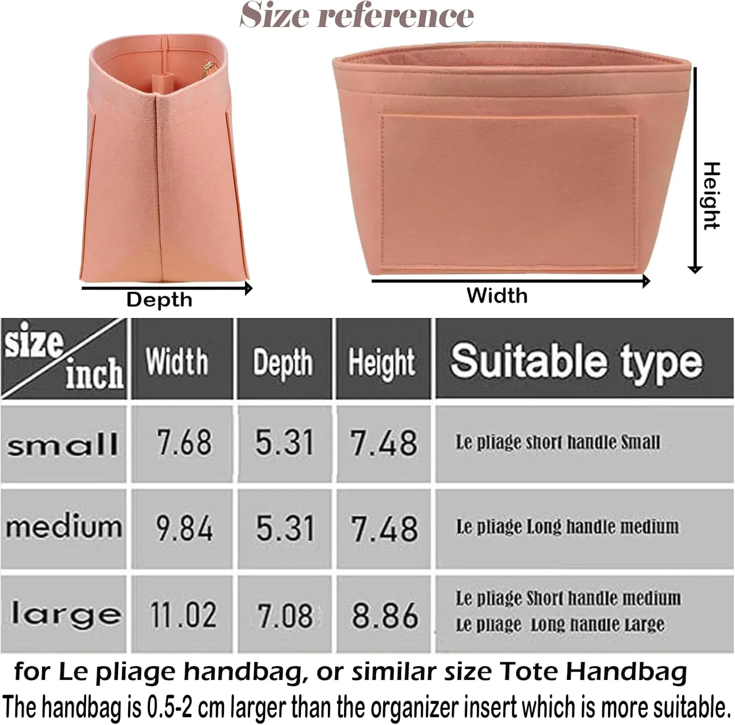 Lckaey Bag Insert Wallet Organizer for le pliage tote handle bag small insert With Zipper1014pink-S