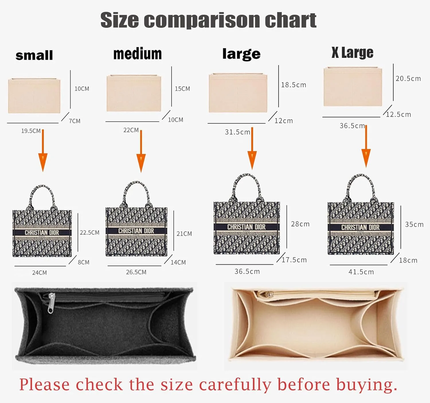 Lckaey bag organizer for book mini tote bag woman felt insert bag organizer 2008Darkgrey -Small