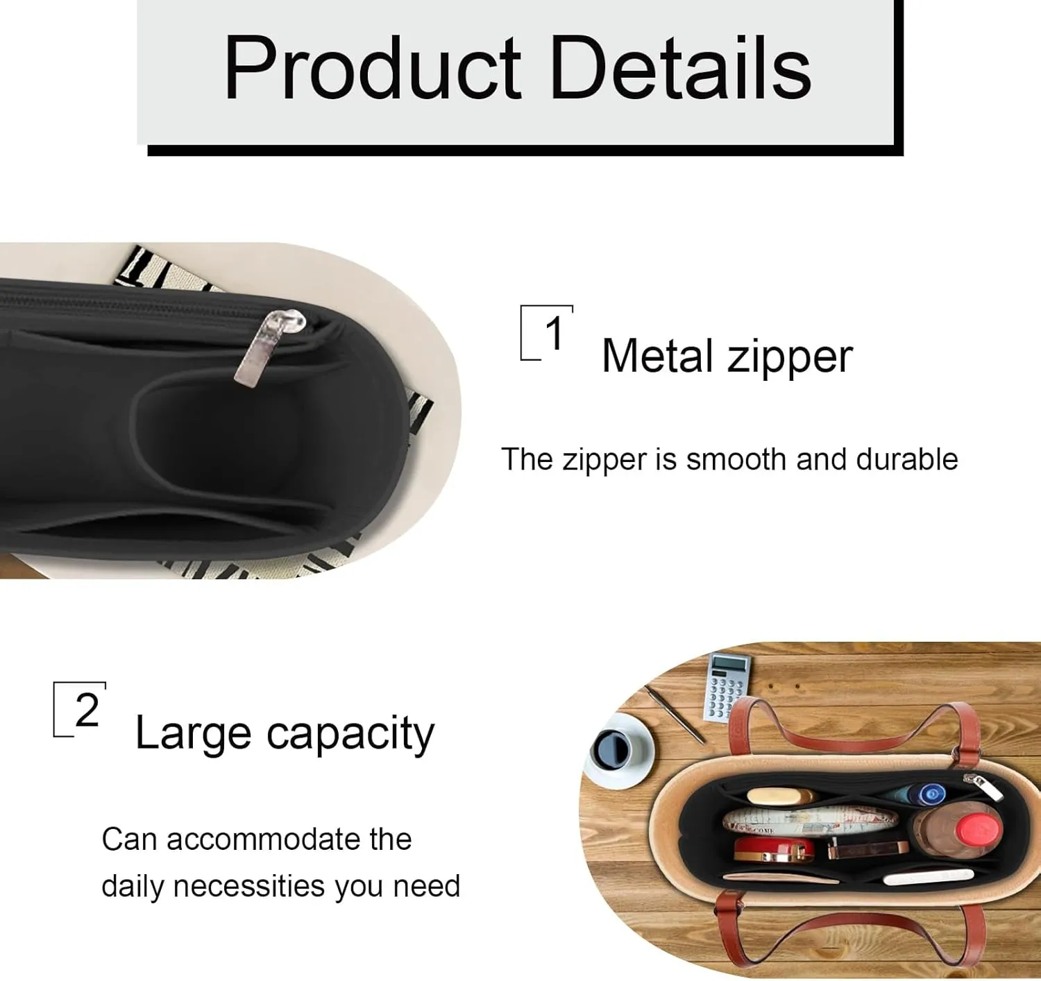 Lckaey Bag Organizer for loewe basket bag Purse Insert - Handbag Felt Insert Y097black