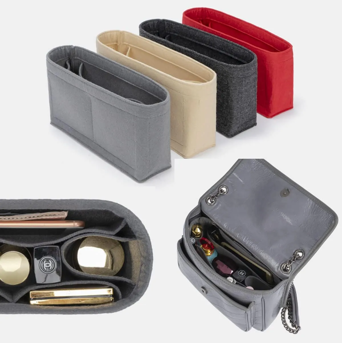 Lckaey Felt Insert Purse Organizer for niki 22 28 32 Vagabond Bag Inner liner Storage insert 2043beige-M