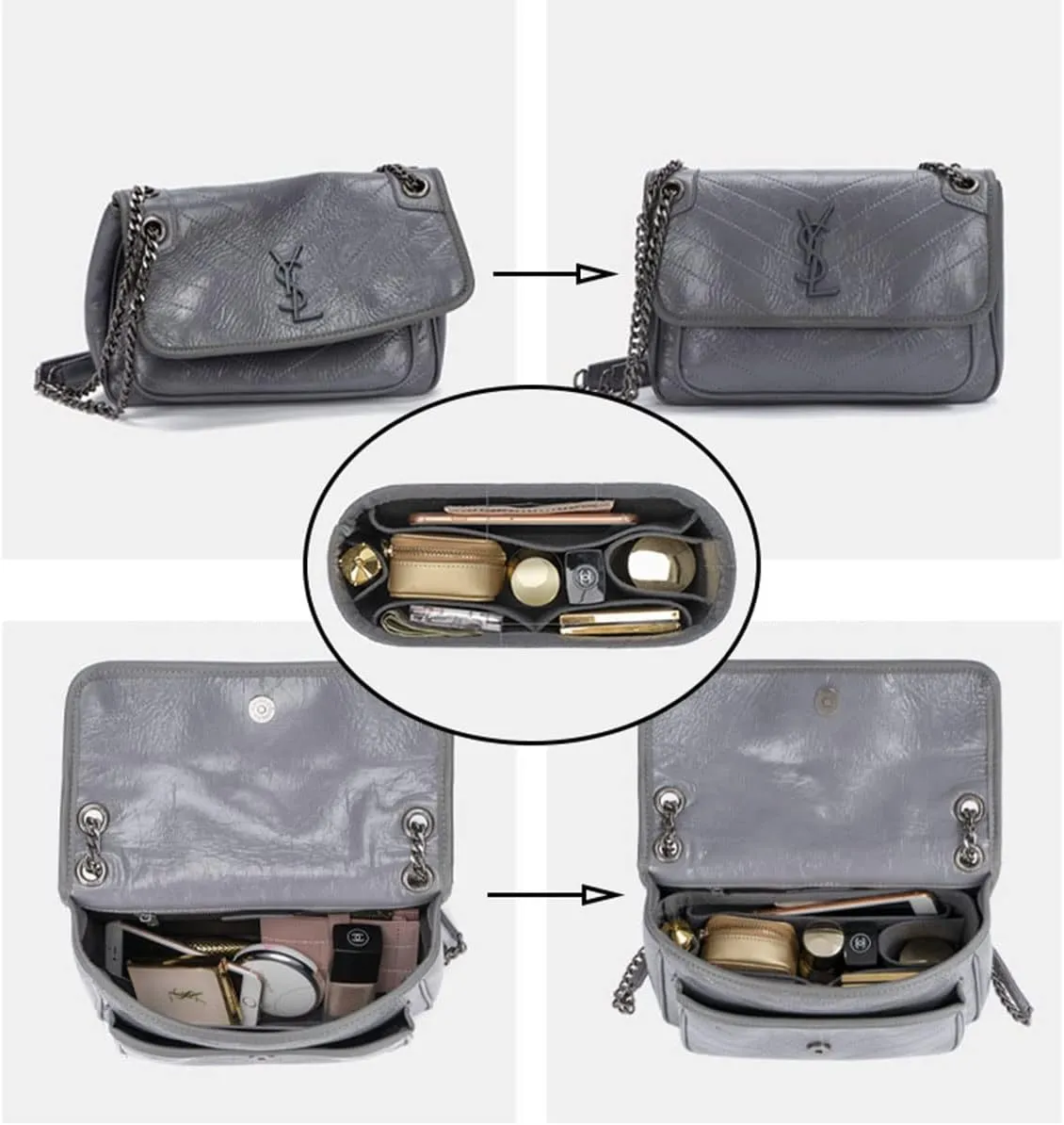 Lckaey Felt Insert Purse Organizer for niki 22 28 32 Vagabond Bag Inner liner Storage insert 2043beige-M