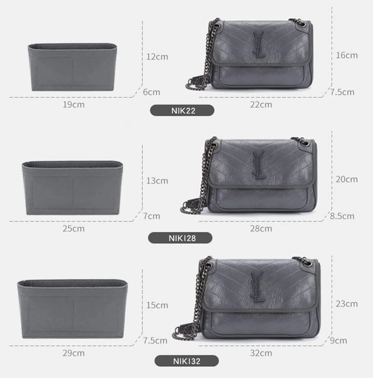 Lckaey Felt Insert Purse Organizer for niki 22 28 32 Vagabond Bag Inner liner Storage insert 2043beige-M