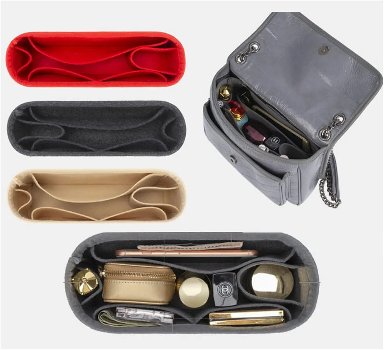 Lckaey Felt Insert Purse Organizer for niki 22 28 32 Vagabond Bag Inner liner Storage insert 2043beige-M