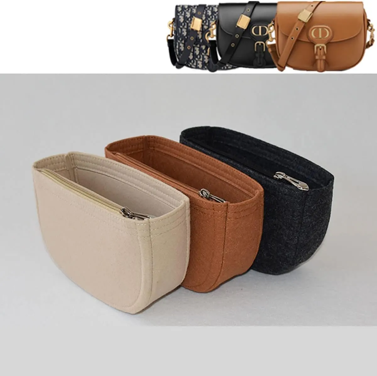 Lckaey Felt Insert Purse Organizer for saddle bag bobby liner bag handbag storage bag2045beige-L